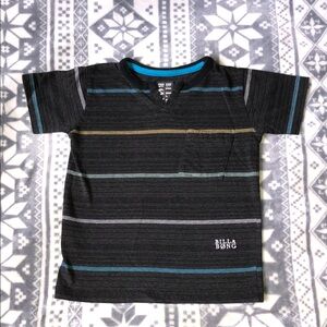 Billabong Black Short Sleeve Tee with Blue and Gray Stripes